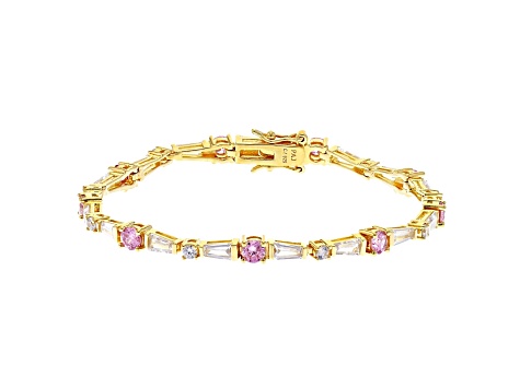 Pink And White Cubic Zirconia 18K Yellow Gold Over Sterling Silver ...