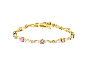 Pink And White Cubic Zirconia 18K Yellow Gold Over Sterling Silver Tennis Bracelet 10.50ctw