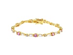 Pink And White Cubic Zirconia 18K Yellow Gold Over Sterling Silver Tennis Bracelet 10.50ctw