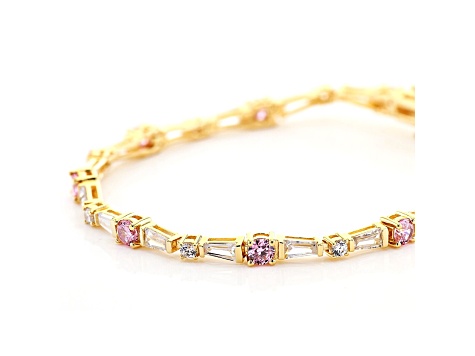 Pink And White Cubic Zirconia 18K Yellow Gold Over Sterling Silver Tennis Bracelet 10.50ctw