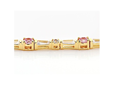 Pink And White Cubic Zirconia 18K Yellow Gold Over Sterling Silver Tennis Bracelet 10.50ctw
