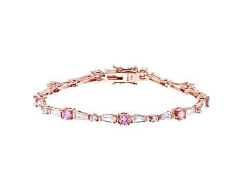 Picture of Pink And White Cubic Zirconia 18K Rose Gold Over Sterling Silver Tennis Bracelet 10.50ctw
