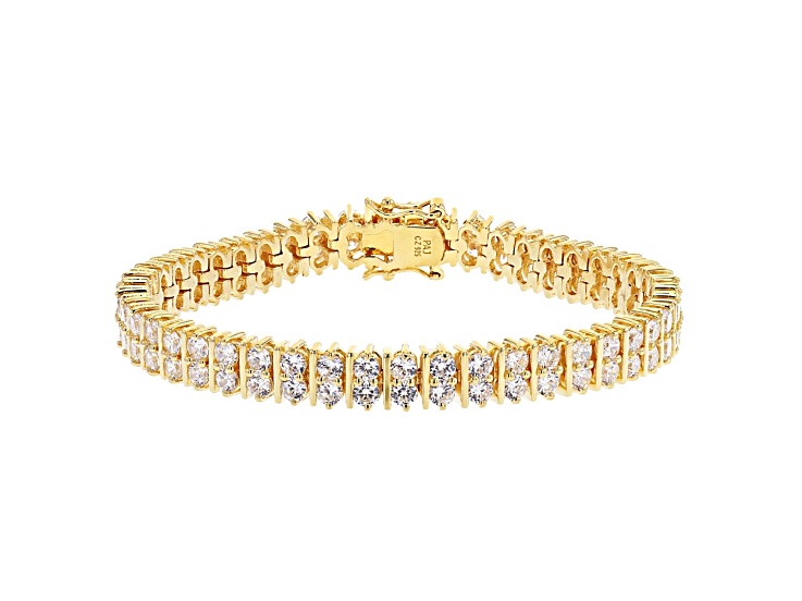 White Cubic Zirconia 18K Yellow Gold Over Sterling Silver Tennis Bracelet 16.14ctw