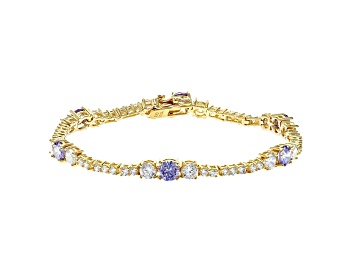 Picture of Lavender And White Cubic Zirconia 18K Yellow Gold Over Sterling Silver Tennis Bracelet 11.84ctw