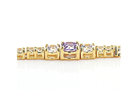 Lavender And White Cubic Zirconia 18K Yellow Gold Over Sterling Silver Tennis Bracelet 11.84ctw