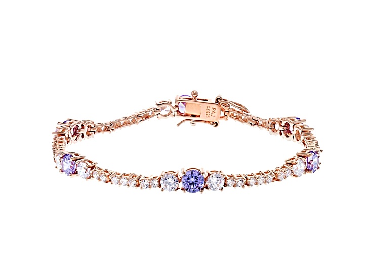 Lavender And White Cubic Zirconia 18K Rose Gold Over Sterling Silver Tennis Bracelet 11.84ctw