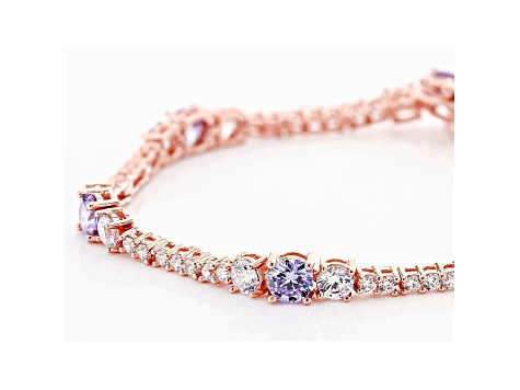 Lavender And White Cubic Zirconia 18K Rose Gold Over Sterling Silver Tennis Bracelet 11.84ctw
