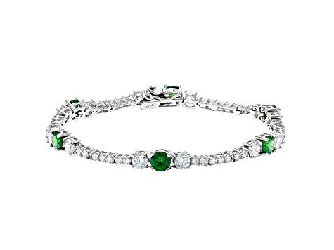 Green And White Cubic Zirconia Rhodium Over Sterling Silver Tennis Bracelet 11.65ctw
