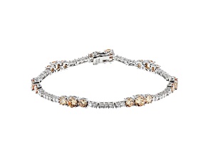 Champagne And White Cubic Zirconia Rhodium Over Sterling Silver Tennis Bracelet 12.05ctw