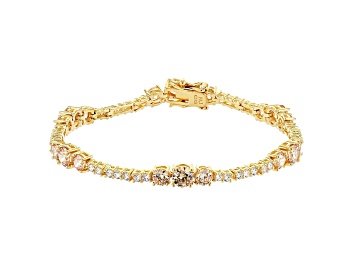 Picture of Champagne And White Cubic Zirconia 18K Yellow Gold Over Sterling Silver Tennis Bracelet 12.05ctw