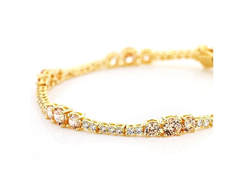 Champagne And White Cubic Zirconia 18K Yellow Gold Over Sterling Silver Tennis Bracelet 12.05ctw
