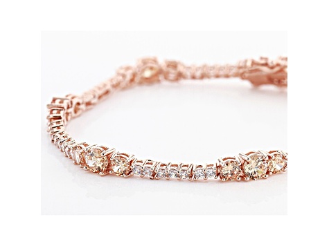 Champagne And White Cubic Zirconia 18K Rose Gold Over Sterling Silver Tennis Bracelet 12.05ctw