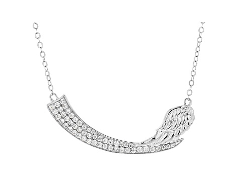 White Cubic Zirconia Rhodium Over Sterling Silver Angel Wing Necklace 1.39ctw
