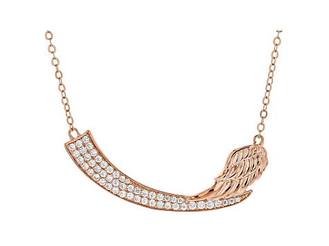 White Cubic Zirconia 18K Rose Gold Over Sterling Silver Angel Wing Necklace 1.39ctw