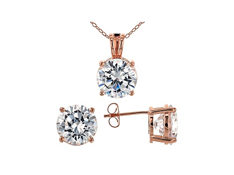 White Cubic Zirconia 18K Rose Gold Over Sterling Silver Pendant With Chain And Earrings 17.01ctw