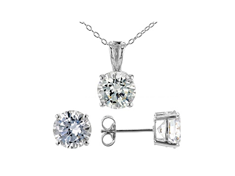 White Cubic Zirconia Rhodium Over Sterling Silver Pendant With Chain and Earrings 8.91ctw