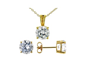 White Cubic Zirconia 18K Yellow Gold Over Sterling Silver Pendant With Chain and Earrings 8.91ctw