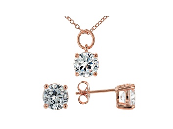 Picture of White Cubic Zirconia 18K Rose Gold Over Sterling Silver Pendant With Chain and Earrings 6.55ctw