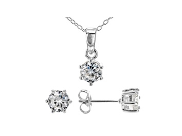 Picture of White Cubic Zirconia Rhodium Over Sterling Silver Pendant With Chain and Earrings 2.43ctw