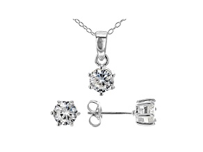 White Cubic Zirconia Rhodium Over Sterling Silver Pendant With Chain and Earrings 2.43ctw