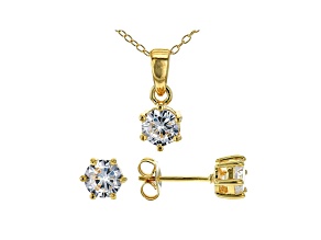 White Cubic Zirconia 18K Yellow Gold Over Sterling Silver Pendant With Chain and Earrings 2.43ctw