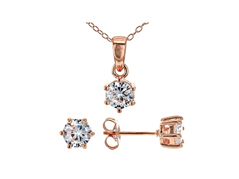 White Cubic Zirconia 18K Rose Gold Over Sterling Silver Pendant With Chain and Earrings 2.43ctw