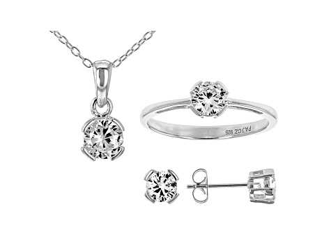 White Cubic Zirconia Rhodium Over Silver Pendant With Chain, Ring And Earrings 3.24ctw