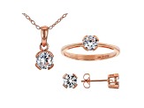White Cubic Zirconia 18K Rose Gold Over Silver Pendant With Chain, Ring And Earrings 3.24ctw