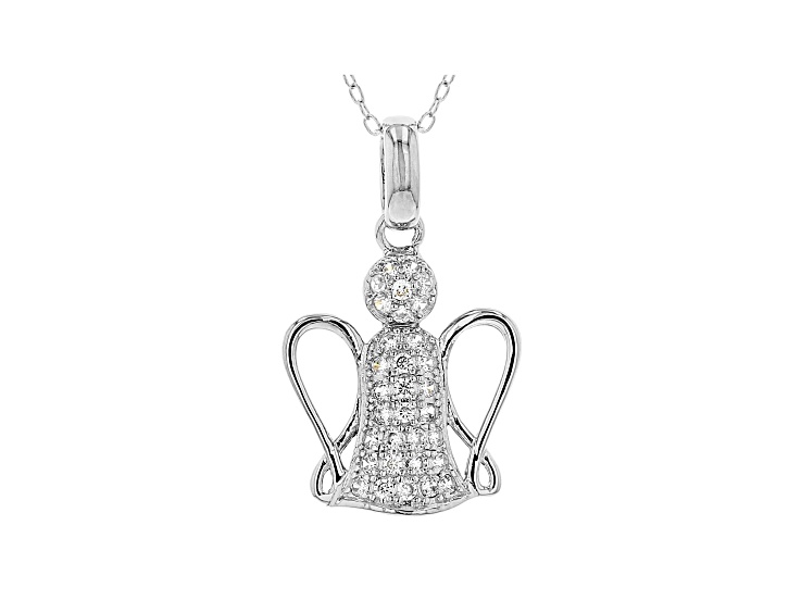 White Cubic Zirconia Rhodium Over Sterling Silver Angel Pendant With Chain 0.50ctw