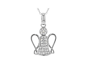 White Cubic Zirconia Rhodium Over Sterling Silver Angel Pendant With Chain 0.50ctw