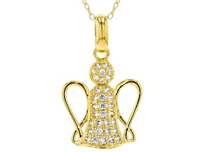 White Cubic Zirconia 18K Yellow Gold Over Sterling Silver Angel Pendant With Chain 0.50ctw
