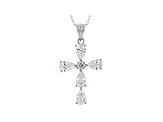 White Cubic Zirconia Rhodium Over Sterling Silver Cross Pendant With Chain 3.18ctw