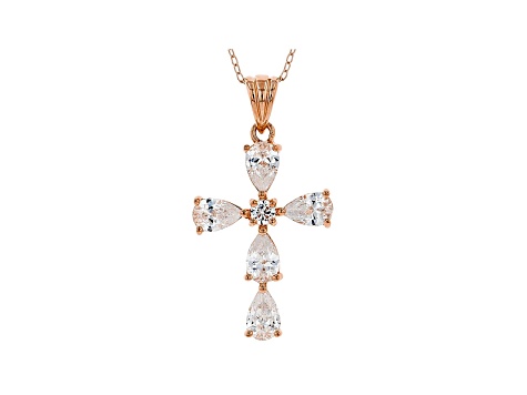 White Cubic Zirconia 18K Rose Gold Over Sterling Silver Cross Pendant With Chain 3.18ctw