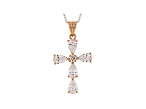 White Cubic Zirconia 18K Rose Gold Over Sterling Silver Cross Pendant With Chain 3.18ctw