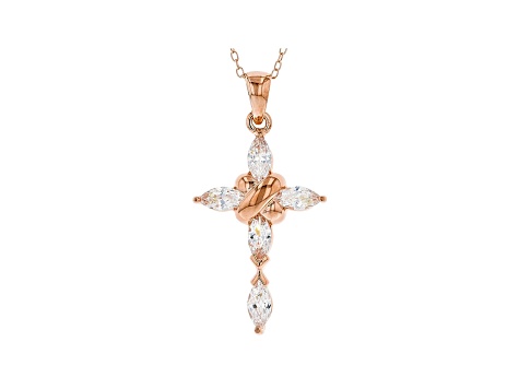 White Cubic Zirconia 18K Rose Gold Over Sterling Silver Cross Pendant With Chain 1.80ctw