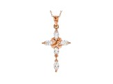 White Cubic Zirconia 18K Rose Gold Over Sterling Silver Cross Pendant With Chain 1.80ctw