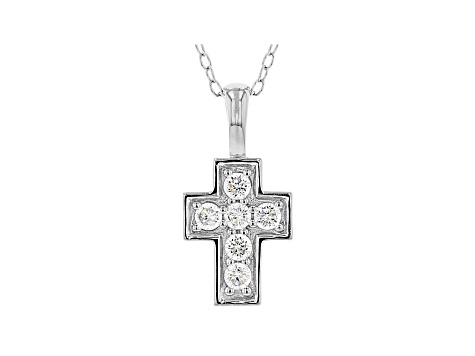 White Cubic Zirconia Rhodium Over Sterling Silver Cross Pendant With Chain 0.35ctw