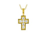White Cubic Zirconia 18K Yellow Gold Over Sterling Silver Cross Pendant With Chain 0.35ctw