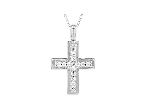 White Cubic Zirconia Rhodium Over Sterling Silver Cross Pendant With Chain 0.40ctw