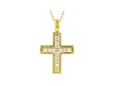 White Cubic Zirconia 18K Yellow Gold Over Sterling Silver Cross Pendant With Chain 0.40ctw