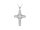 White Cubic Zirconia Rhodium Over Sterling Silver Cross Pendant With Chain 1.23ctw