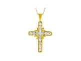 White Cubic Zirconia 18K Yellow Gold Over Sterling Silver Cross Pendant With Chain 1.23ctw