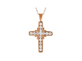 White Cubic Zirconia 18K Rose Gold Over Sterling Silver Cross Pendant With Chain 1.23ctw