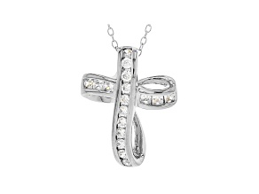 White Cubic Zirconia Rhodium Over Sterling Silver Cross Pendant With Chain 0.72ctw