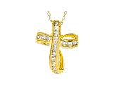 White Cubic Zirconia 18K Yellow Gold Over Sterling Silver Cross Pendant With Chain 0.72ctw