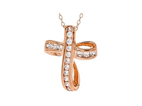 White Cubic Zirconia 18K Rose Gold Over Sterling Silver Cross Pendant With Chain 0.72ctw