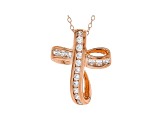 White Cubic Zirconia 18K Rose Gold Over Sterling Silver Cross Pendant With Chain 0.72ctw