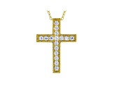 White Cubic Zirconia 18K Yellow Gold Over Sterling Silver Cross Pendant With Chain 0.66ctw