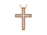 White Cubic Zirconia 18K Rose Gold Over Sterling Silver Cross Pendant With Chain 0.66ctw