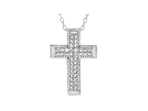 White Cubic Zirconia Rhodium Over Sterling Silver Cross Pendant With Chain 0.64ctw